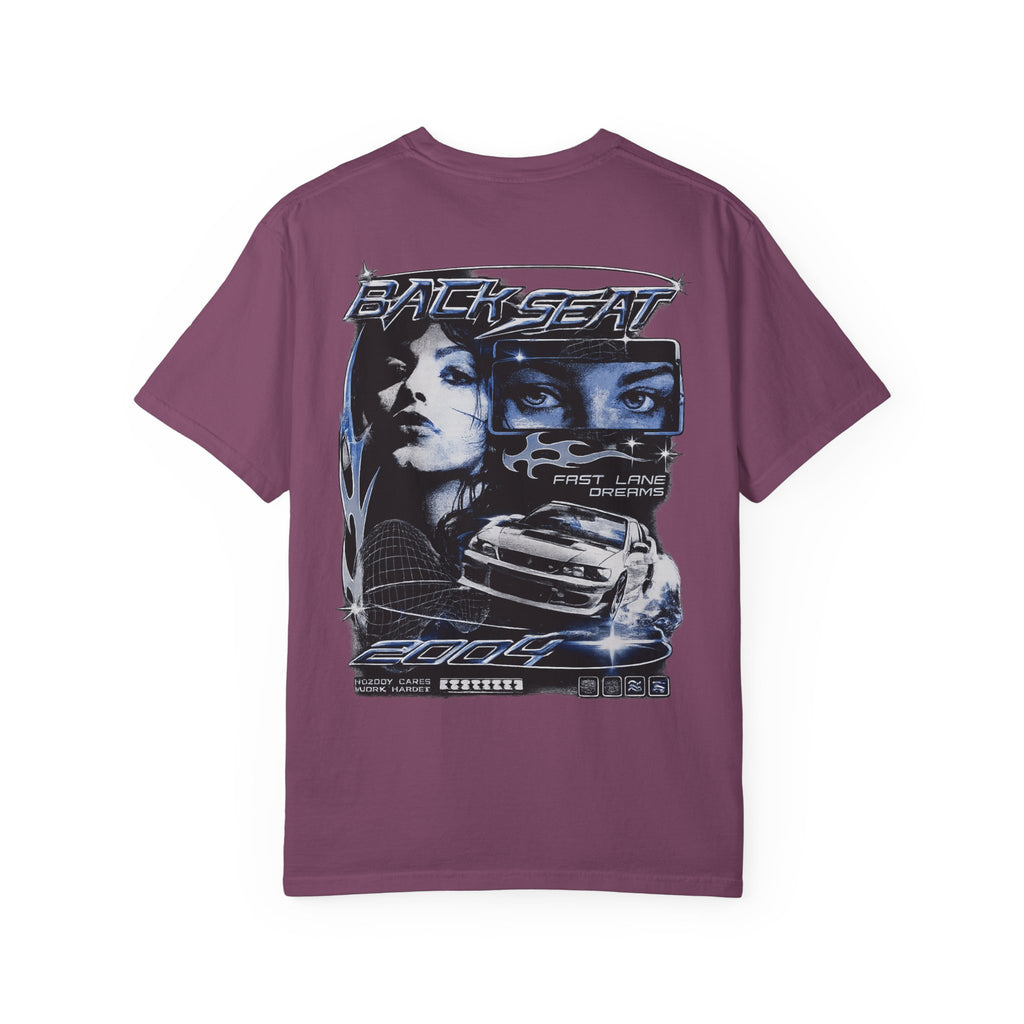 BACKSEAT Midnight Blue Graphic T-Shirt — Retro Racing Streetwear Tee