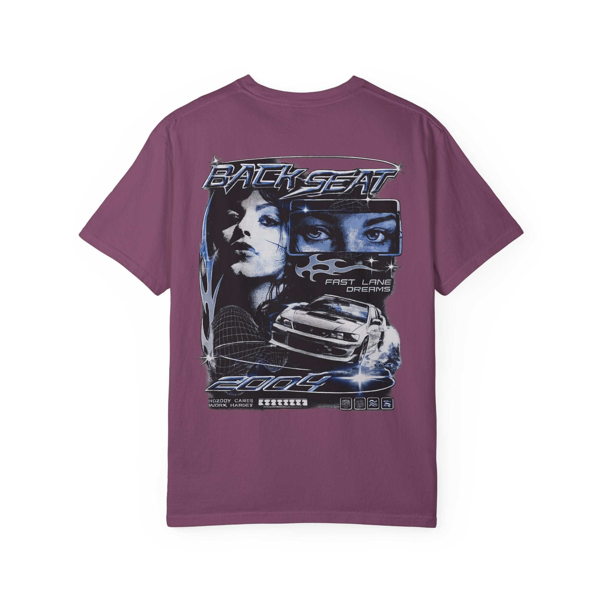 BACKSEAT Midnight Blue Graphic T-Shirt — Retro Racing Streetwear Tee
