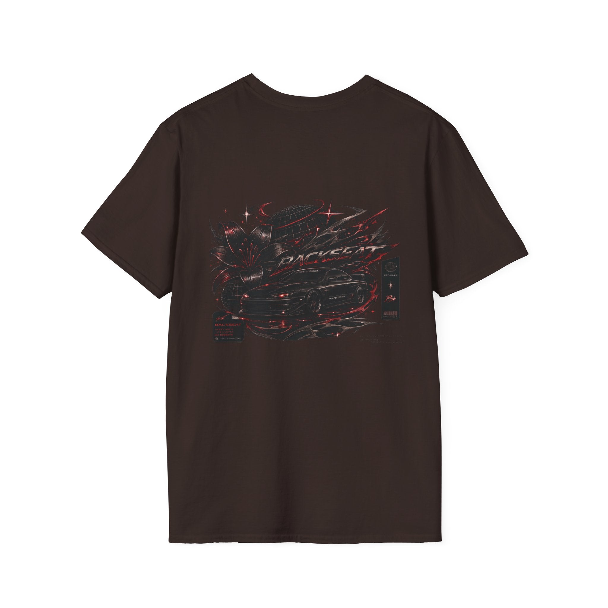 Minimal Black Cherry BACKSEAT T-Shirt — Small Chest Graphic Casual Tee