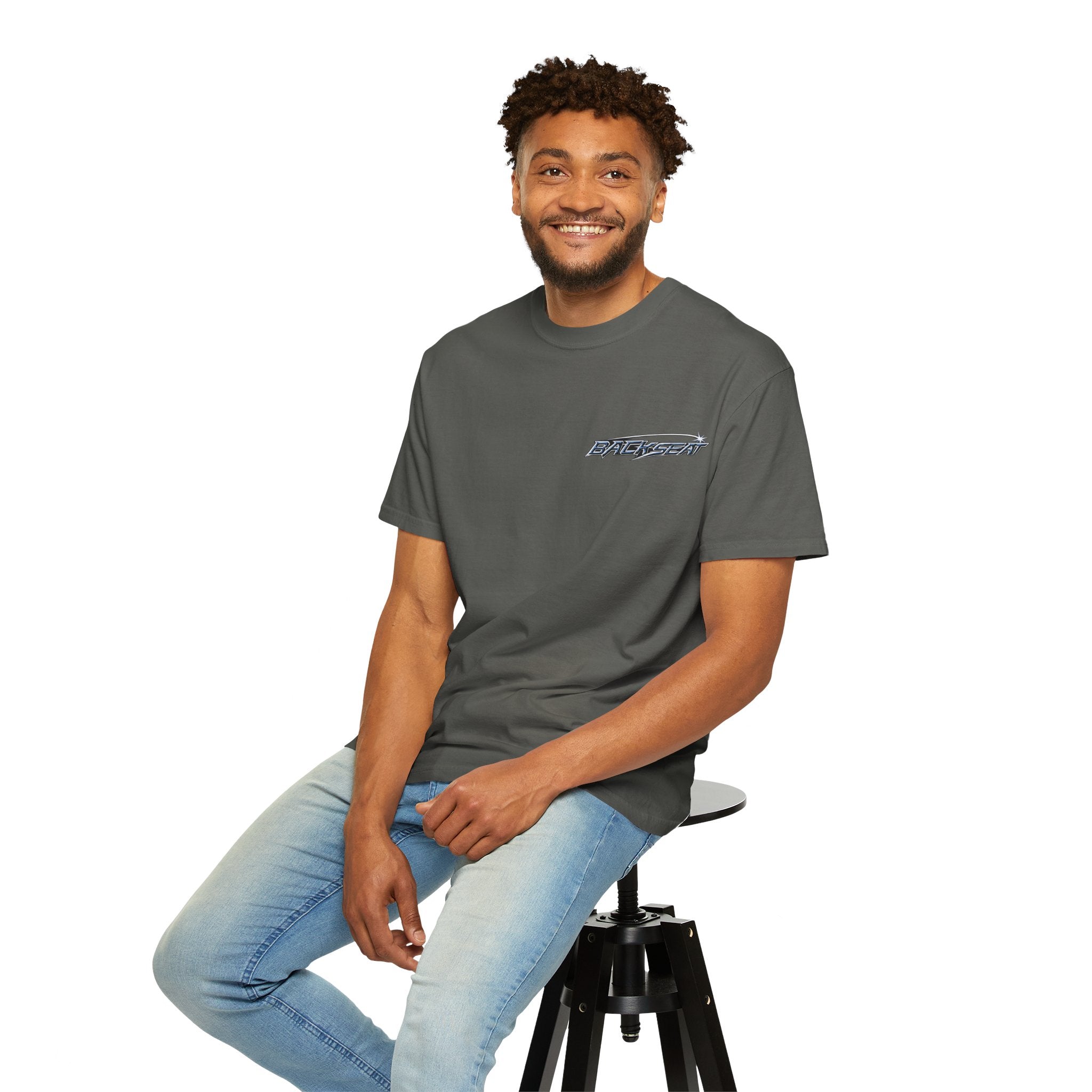 BACKSEAT Midnight Blue Graphic T-Shirt — Retro Racing Streetwear Tee