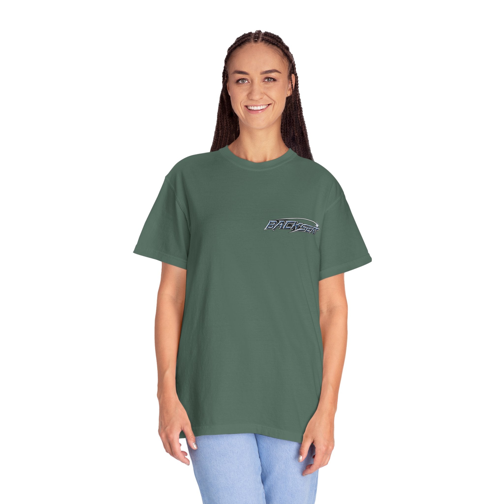BACKSEAT Midnight Blue Graphic T-Shirt — Retro Racing Streetwear Tee