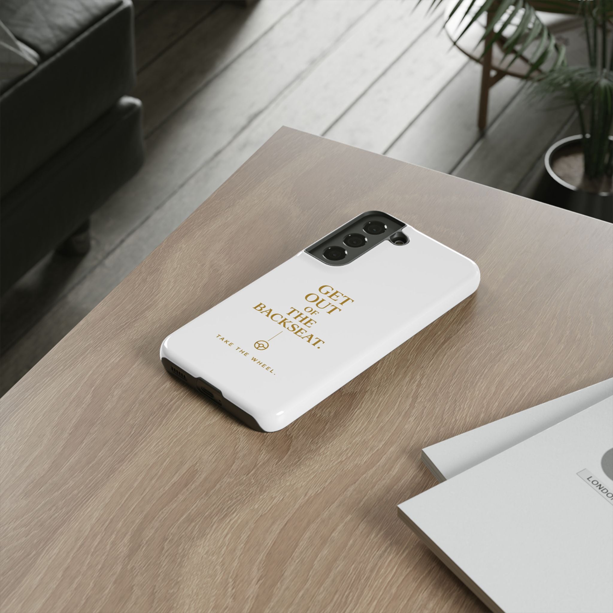 Get Out of the Backseat iPhone Case — Minimal Gold Typography Protective Phone Case